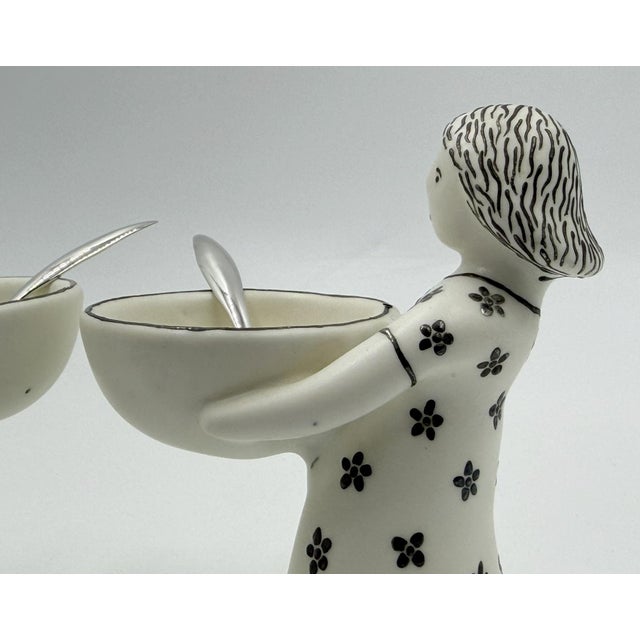 1990s Emilia Castillo "The Couple" Bisque Porcelain Salt Cellars & Sterling Spoons Set - 4 pcs For Sale - Image 17 of 18