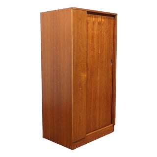 Mid Century Modern Vintage Teak Tambour Door Low Armoire Wardrobe by Austinsuite For Sale