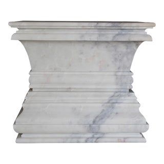 Early 21st Century Square Architectural Pedestal Side Table in White Marble by Stephanie Odegard For Sale