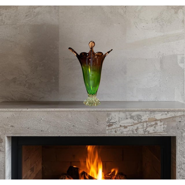 Mid-Century Murano Art Glass Purple 4 Point and Green Vase For Sale - Image 15 of 18