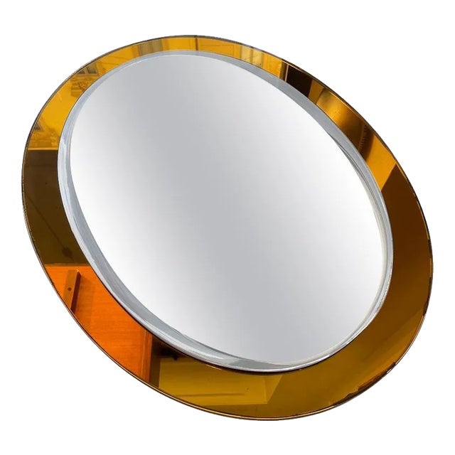 Wall Mirror with Amber Glass Border, 1950s For Sale