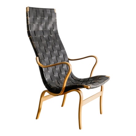 Swedish Mid-Century Wooden & Leather Eva Highback Armchair by Bruno Mathsson, 1960s For Sale
