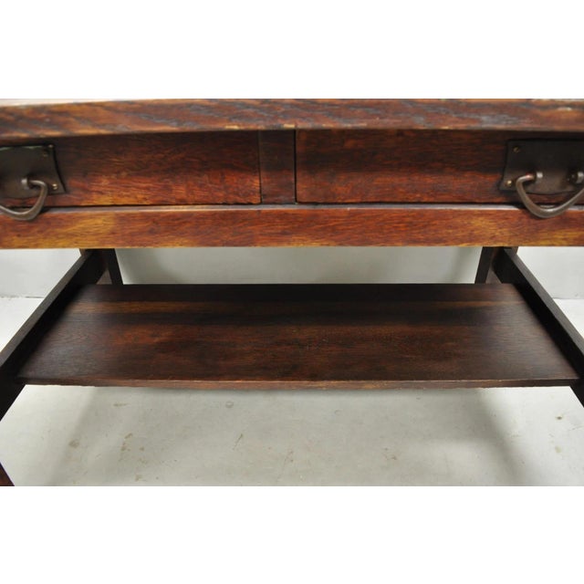 Antique Gustav Stickley Arts & Crafts Mission Oak Two Drawer Library Table Desk For Sale - Image 11 of 18