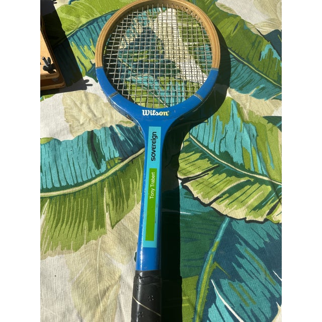 Vintage Collection of Wilson Wooden Tennis Rackets With Blue Accents, Cover, and Guard For Sale In Atlanta - Image 6 of 8