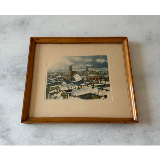 Printmaking Materials Vintage Framed Color German Scene Etching For Sale - Image 7 of 11