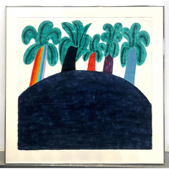 1970s Large 44" Original Signed Carol Summers Palm Tree Woodcut Framed For Sale - Image 4 of 12