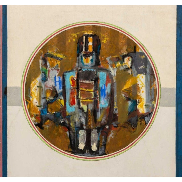Agudelo (XX), Abstract Figural Composition, Oil on Canvas with Collage Elements, signed lower right, unframed. 62" H x 41"...