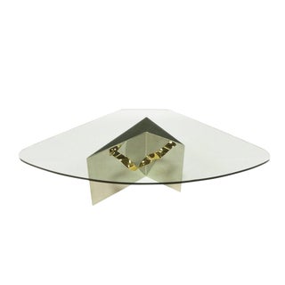Custom Artisan Chrome, Brass, and Glass Coffee Table For Sale