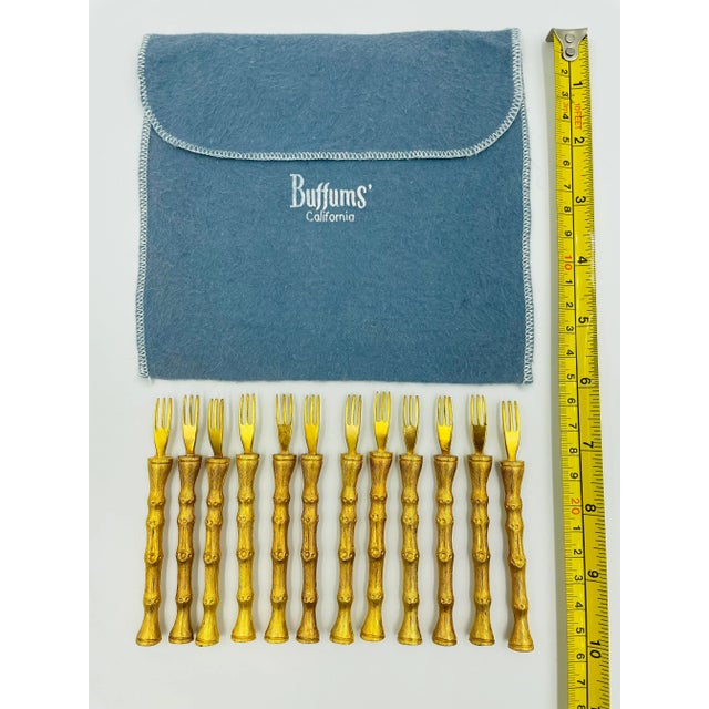 Vintage Gold Tone Bamboo-Style Cocktail Forks From Buffums’ Dept. Store - Set of 12 For Sale - Image 9 of 11