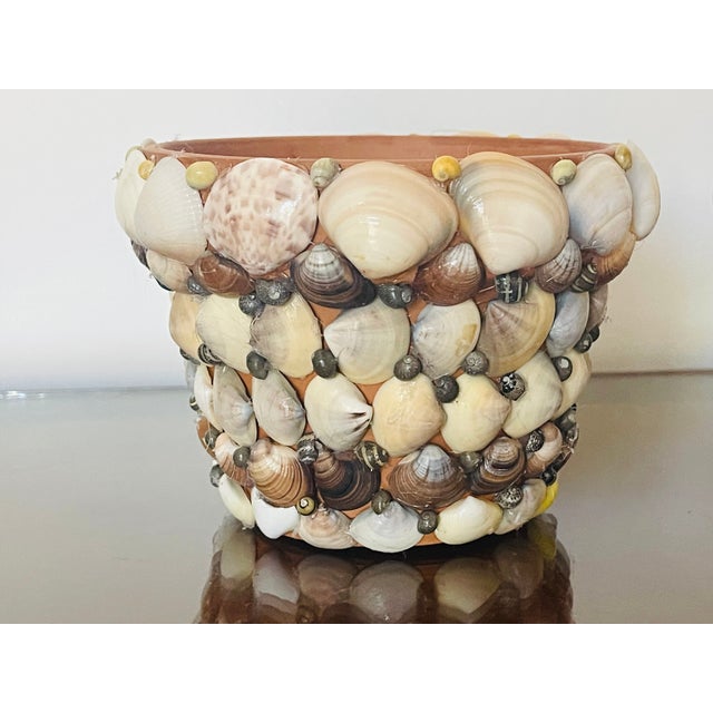 Coastal 1970s Cute Coastal Pair of Small Sea Shell Encrusted Pots /Planters For Sale - Image 3 of 5