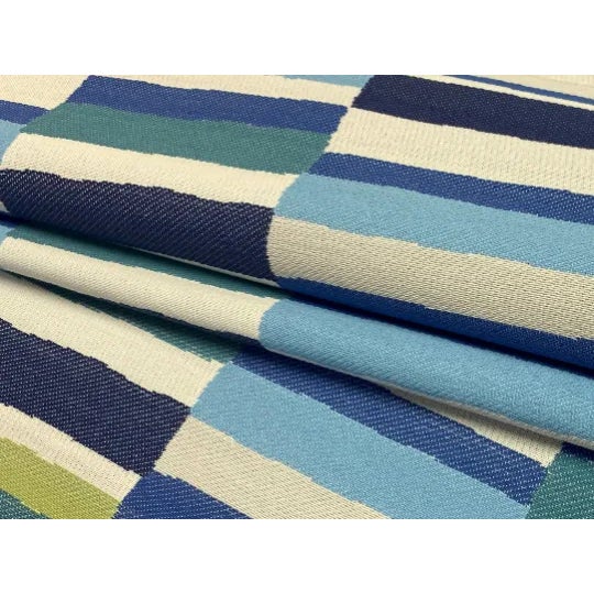 57" wide Thibaut Carnivale InsideOut abstract geometric upholstery fabric in the Blue & Green colorway. Price is per yard....