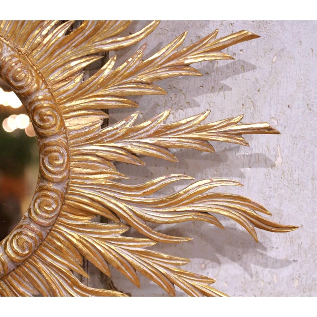 Mid-Century French Carved Sunburst Mirror With Gilt Finish For Sale - Image 4 of 7