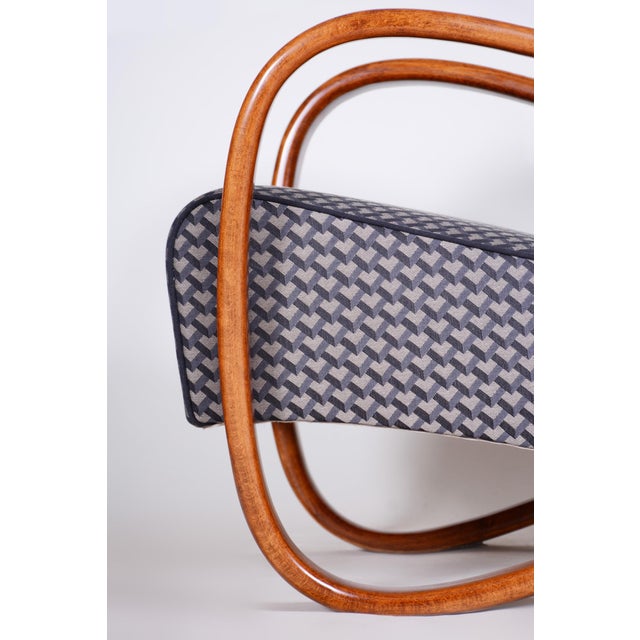 Blue Czech Art Deco Beech Armchair attributed to J. Halabala for Up Zavody, 1930s For Sale - Image 8 of 14