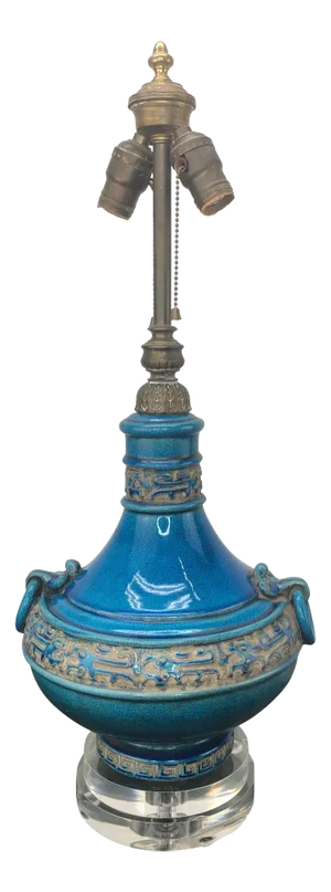 Vintage Italian Glazed Chinoiserie Crackle Turquoise Lamp