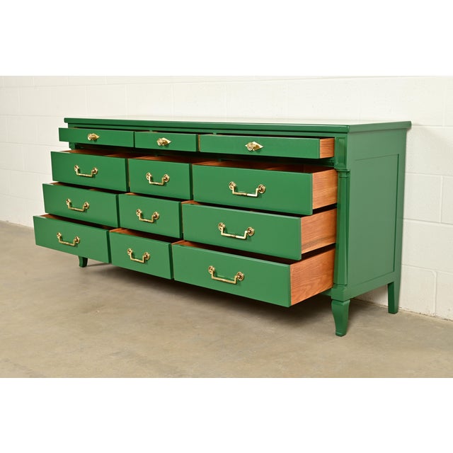 John Widdicomb French Regency Louis XVI Green Lacquered Dresser or Credenza, Newly Refinished For Sale In South Bend - Image 6 of 18
