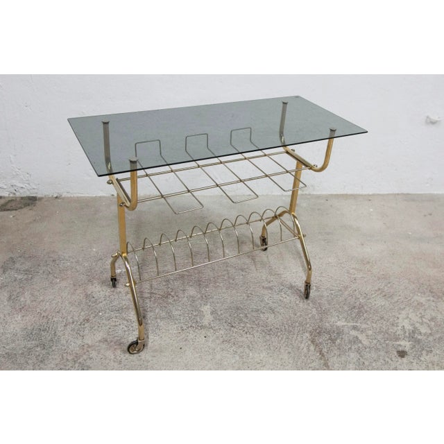 Vinyl Furniture Trolley with Wheels and Smoked Glass, 1970 For Sale - Image 9 of 11