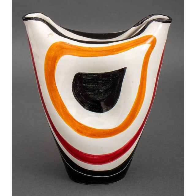Italian Striped Glazed Art Pottery Vase, mid-20th century, with geometric pattern, marked "Italy / 8/867" to underside. 7"...