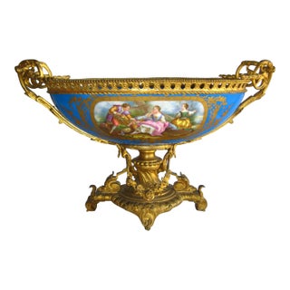 Mid 19th Century Sevres Style Napoleon III Bronze Mounted Center Piece For Sale