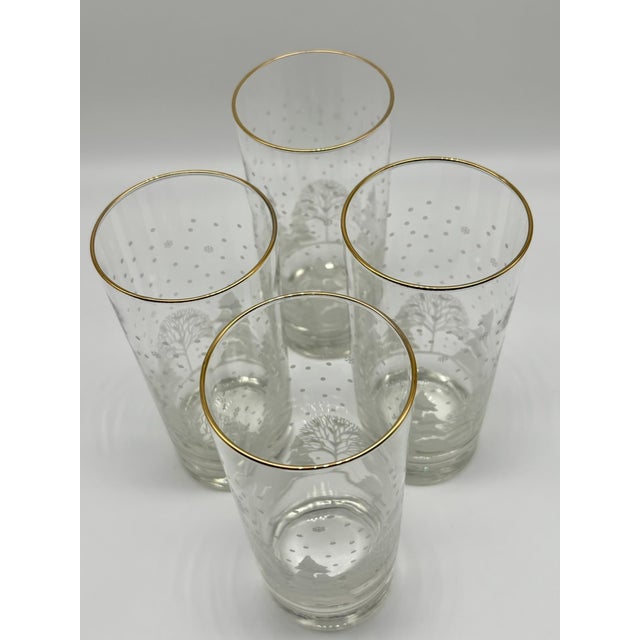 Vintage Libbey "Pines" Etched & Gold Rimmed Winter Scene Highball Glasses Set of 4 For Sale - Image 9 of 17