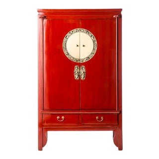 Asian Contemporary Red Lacquer Armoire For Sale