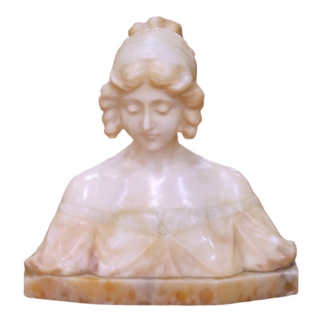19th Century French Carved Alabaster Female Bust on Integral Shaped Base For Sale
