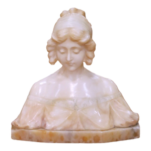 19th Century French Carved Alabaster Female Bust on Integral Shaped Base