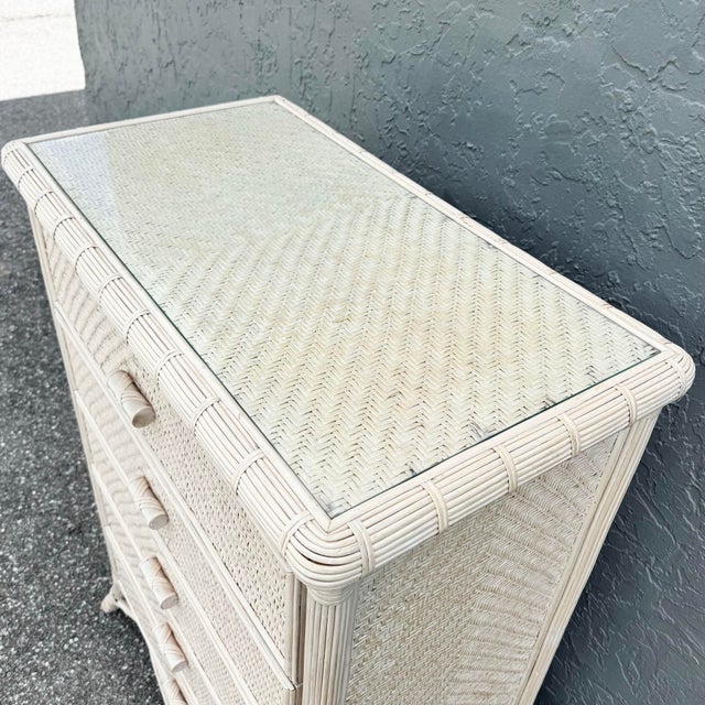 Cream Vintage Boho Chic Wicker Highboy Dresser For Sale - Image 8 of 10
