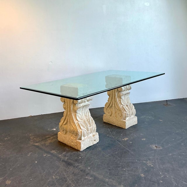 Vintage Carved Coquina Stone Pedestal Dining Table For Sale In West Palm - Image 6 of 12