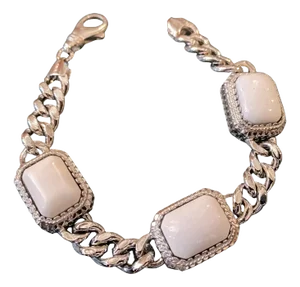 1990s Sterling Silver and White Agate Italian Bracelet by Anomis