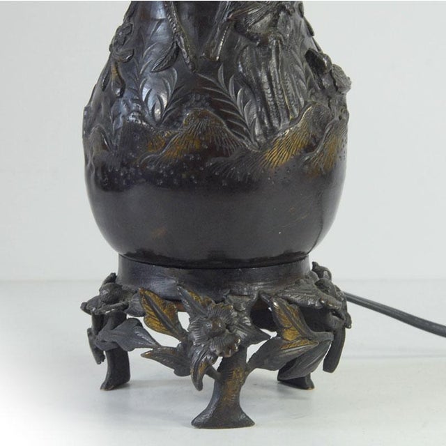 Antique Japanese Bronze Lamp, 1910s For Sale - Image 5 of 11