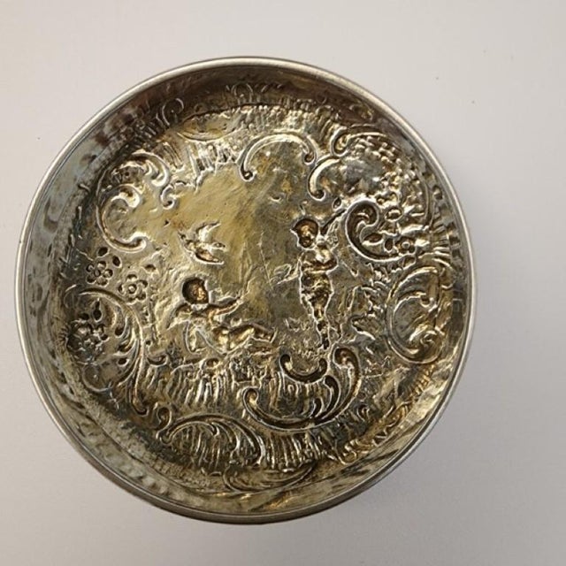 19th Century German Hanau .800 Silver & Heavy Glass Putti Dresser Jar For Sale - Image 6 of 16