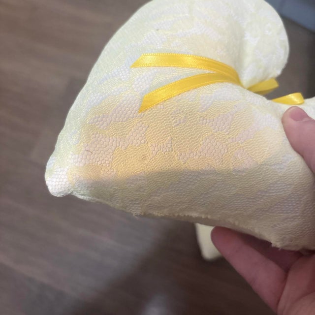 Canary Yellow Yellow Lace Hearts Pack of 2 Handmade For Sale - Image 8 of 12