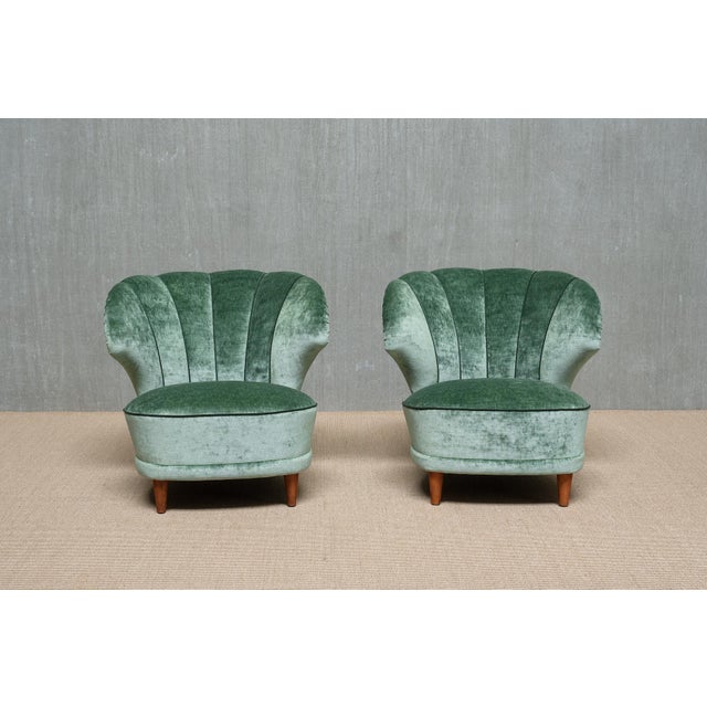 Set of Finnish Lounge Chairs in Jade Green Velvet by Carl-Johan Boman, 1950s For Sale - Image 4 of 18