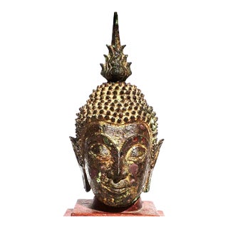 15th Century Ayutthaya Lacquered And Gilt Bronze Buddha Head For Sale