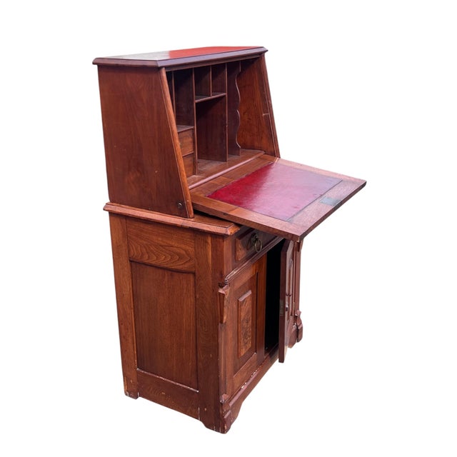 Walnut Victorian 2 Part Drop Front Desk For Sale - Image 11 of 12