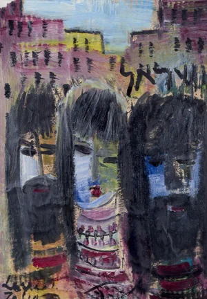 Louis Zelig, City Scene with Three Persons, 1970s, Oil on Canvas