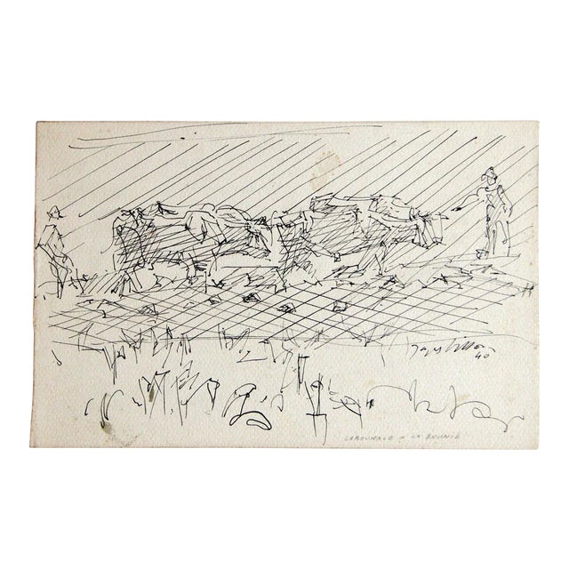 Labourage à la brunie - 1940s - Jacques Villon - Original Drawing - Modern 1940 For Sale