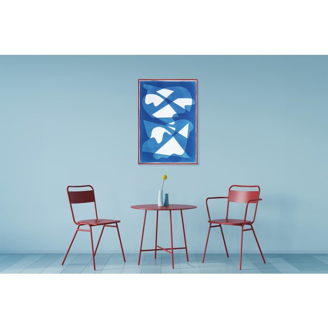 2026, Mid Century Modern Shapes, the Glass House, Handmade Unique Monotype Cyanotype on Watercolor Paper For Sale In Miami - Image 6 of 8