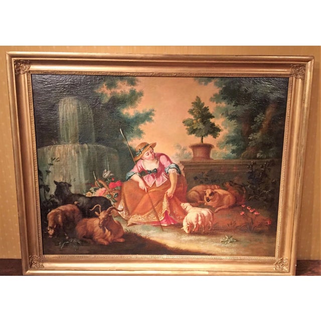 After Boucher Large Rococo Styled Pastoral Scene Possibly of a Series For Sale - Image 9 of 12