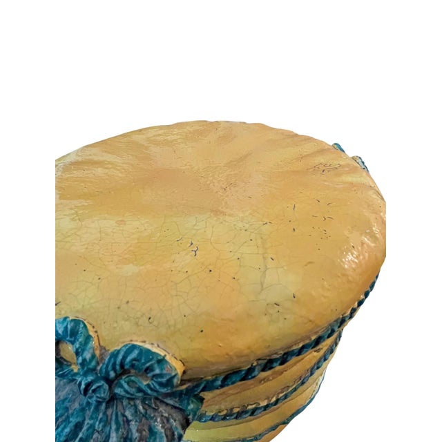 Mid 20th Century Vintage Italian Majolica Trompe L’Oeil Lemon Yellow Garden Seat Stool For Sale - Image 5 of 17