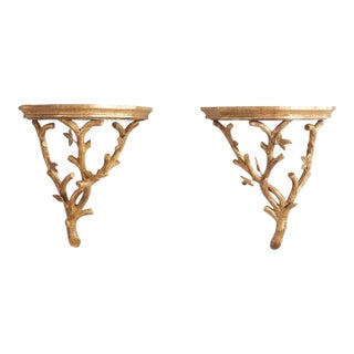 Vespera Traditional Antique Gold Wood Twig Brackets **Pair** For Sale