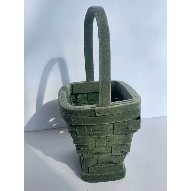 Vintage Early Twentieth Century Decorative Green Velveteen Flocked Woven Wood ‘Easter’ Basket For Sale In San Antonio - Image 6 of 12