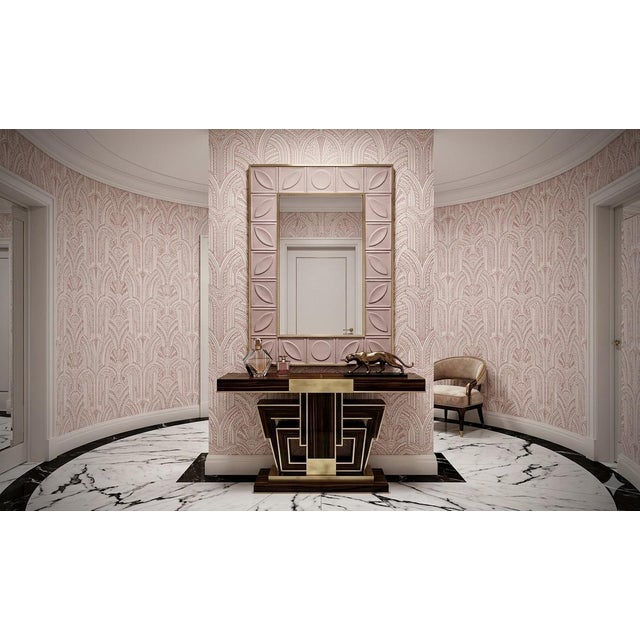 Mid-Century Italian Murano Pink Art Glass and Brass Console Wall Mirror For Sale - Image 10 of 10