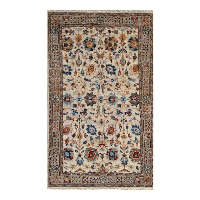8x10 Iris Oushak Beige Floral Modern Hand Knotted Wool Carpet Rug For Sale