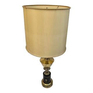 1950s Mid Century Tall Brass Lamp With Ornate Decorations For Sale