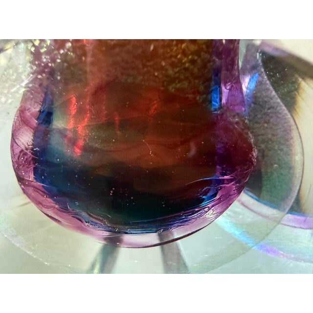 Purple Vintage Jon Kuhn Iridescent Glass Art Small Vase For Sale - Image 8 of 11