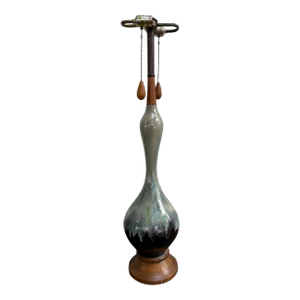 1950s Huge Drip Glaze Pottery Ceramic Lamp Mid Century Modern 37” Blue Green Black