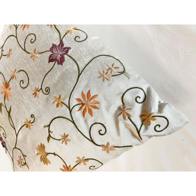 Late 20th Century Brown and Beige Floral Embroidered Cushion, Hand-Crafted Fabric, India For Sale - Image 5 of 10