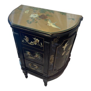 1970s Vintage Japanese Gold Leaf Round Front Accent Nightstand For Sale