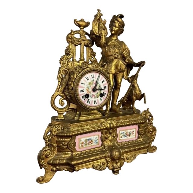 Antique French Victorian Gilt Metal and Porcelain Mantel Clock, 1860 For Sale